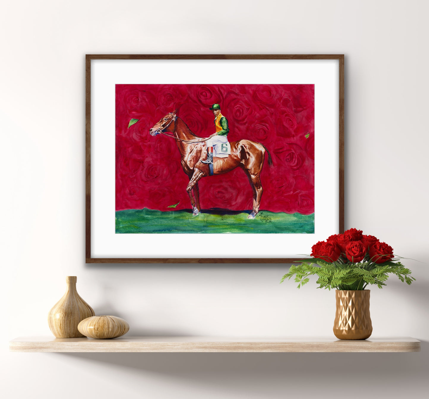 Red Roses and Racing Legends: Aristides & Oliver Lewis Equestrian Art Print