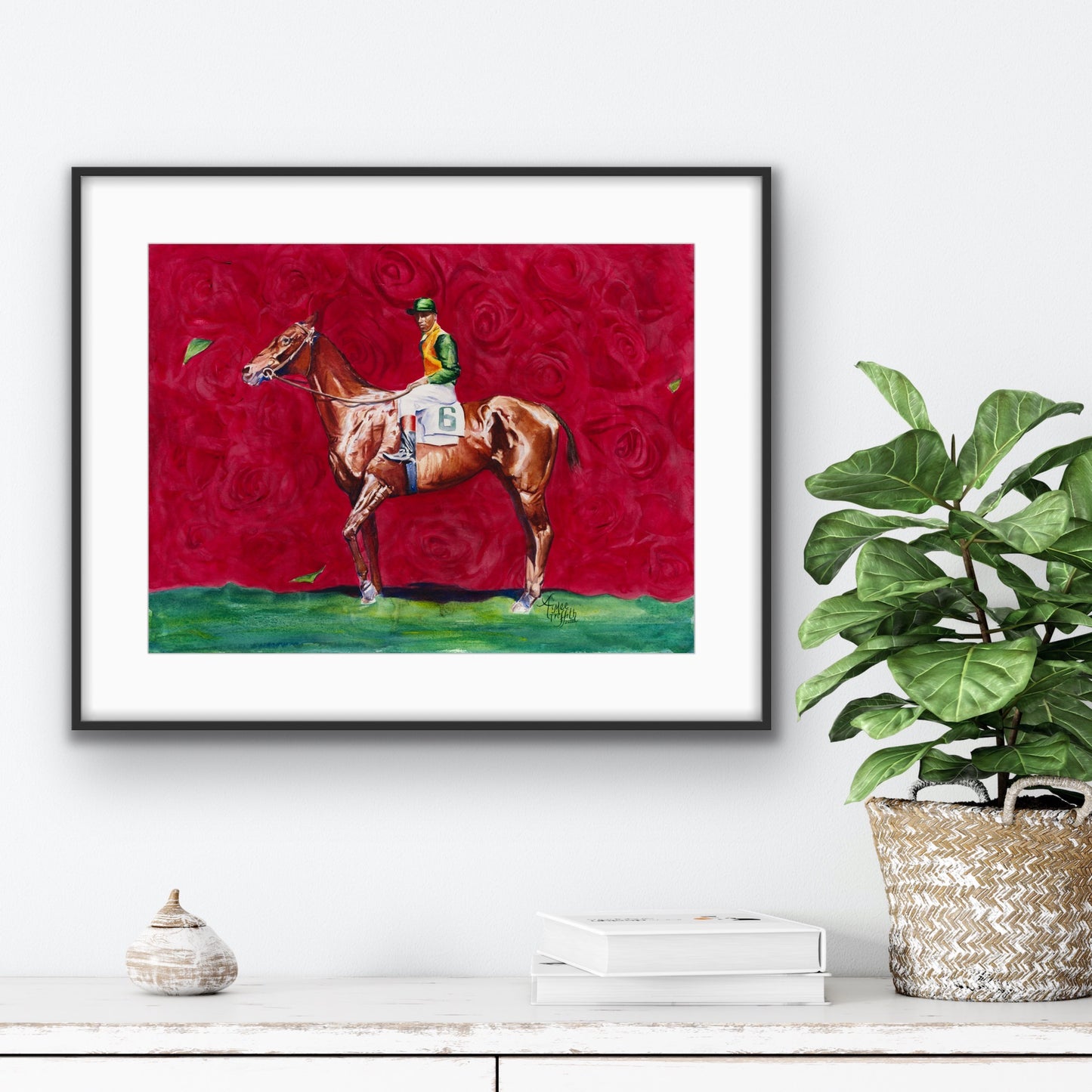 Red Roses and Racing Legends: Aristides & Oliver Lewis Equestrian Art Print