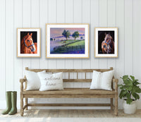 Misty Morning : A Serene Watercolor Horse Farm Print