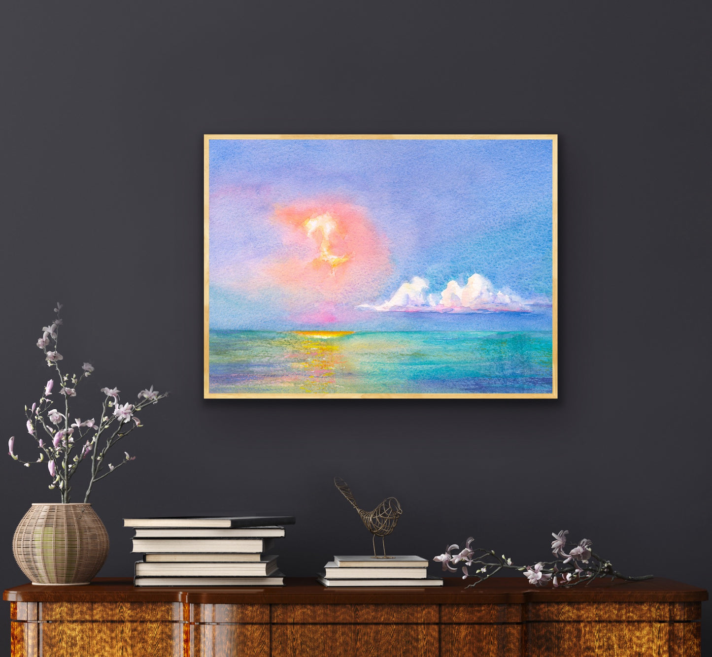 Heaven's Embrace: A Colorful Painting of Sun and Sea