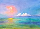 Heaven's Embrace: A Colorful Painting of Sun and Sea