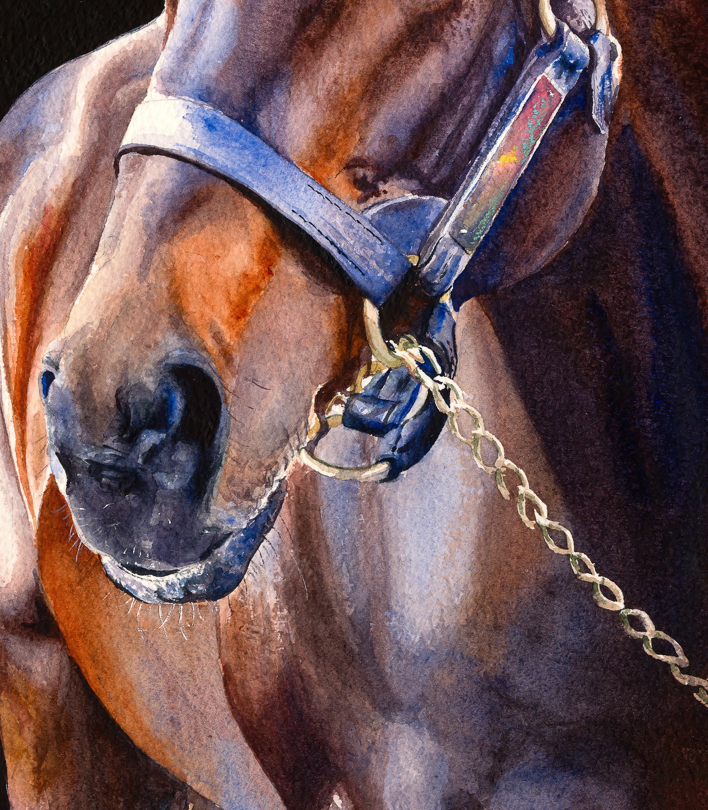 Majestic Bay - A Captivating Watercolor Portrait of a Thoroughbred Racehorse