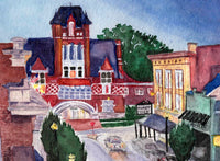 Bourbon Capital Charm: Watercolor Sunset of downtown Bardstown, KY